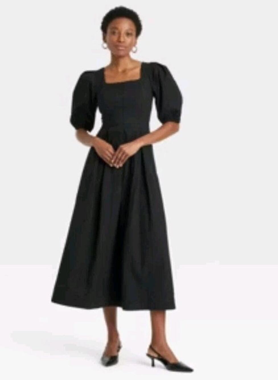 A New Day Milkmaid Maxi Dress XS Black Seersucker Fairycore EUC